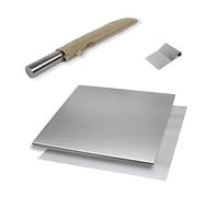 INOXLM - Caja de 3 tablas de cortar + tarot + espátula + rodillo con funda de tela | Superficie de trabajo de acero inoxidable - Varios tamaños para cocina, bar y restaurante | Plano Made in Italy