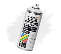 INRAL Pintura en aerosol - blanco puro mate RAL9010 universal 400 ml Spray spray para metal, plástico, madera y piedra - Pintura resistente a la lluvia y a los rayos UV para interiores y exteriores