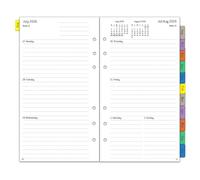 Inserto de planificador semanal 2026 2027 Personal A6, 6 agujeros, 1 semana, 2 páginas con pestañas, notas, contacto, agosto 2026-julio 2027, 100 GSM, calendario 2026/27, planificador organizador