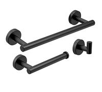 Instalación de baño Juego de 3 Piezas Sus 304 Acero Inoxidable Rustprof Porta Papel higiénico Barra de Toallas/Soporte Gancho para Colgar Soporte de Pared, Acabado Negro, LK19500B3