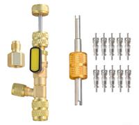 Instalador de núcleo de válvula HVAC para reparación R22 R410A (kit+llave+ | Se adapta a sistemas R410A y R22, construcción de latón, evita la pérdida de refrigerante, tamaño compacto de 20 x 15 mm