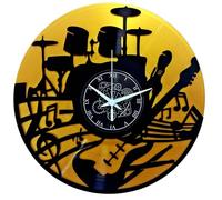 Instant Karma Clocks Instant Karma Reloj de Vinilo Doble de Pared, Idea Regalo Handmade-Casa Guitarra Música Teclado Batería (Oro), Vintage, Silencioso