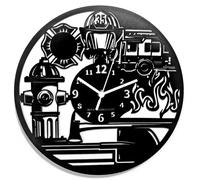 Instant Karma Clocks | Reloj de Pared | Diseño Cuartel de Bomberos | Silueta Bomberos | 30 cm Decorativo