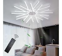 Inteligente Ventilador Techo Con Luz Motor De Reversible Moderno Regulable Ceiling Fan with Light Gran Plafón Ventilador Techo Para Dormitorio Fan Light Y Mando a Distancia Silencioso-White||100cm