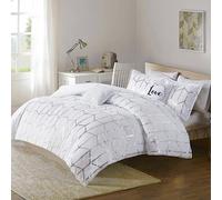 Intelligent Design Moderno Juego de Ropa de Cama Casual para Todas Las Estaciones con Funda a Juego, poliéster, Microfibra, Blanco/Plateado, matrimonial/Queen