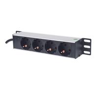 Intellinet 10 1U Rackmount 4-Way Power Strip - German Type With Power Indicator No Surge Protection 1.8m Power Cord (Euro 2-Pin Plug)