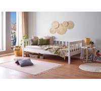 Inter Link - Banco cama - Cama nido - Sofá cama - Cama supletoria - Con somier - Cama individual 90 x 190 cm - Madera maciza lacada en blanco - Sintro