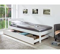 Inter Link - Cajón de cama - Cajón de cama con ruedas - Cajón extensible - Pino macizo - Blanco - Dimensiones en cm : largo 199 x ancho 94 x alto 22 - Umea