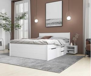Inter Link - Cama Doble 160 x 200 cm - Cama Nido con Espacio de Almacenaje - Pino Macizo - 4 cajones Grandes y 2 cajones - Somier Incluido - Lacado Blanco - Efetivo 160 x 200 cm