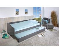 Inter Link - Cama nido - Cama con almacenaje - Cama con cajones y ruedas - Banco cama - 2 camas 90 x 200 cm - Madera maciza - Sin colchón ni base - Gris - Malte 90 x 200 cm