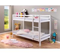 Inter Link - Litera - Cama elevada - Cama juvenil - Litera - Cama infantil - Pino macizo - Blanco - Sin somier - 90 x 200 cm - Small Cloud