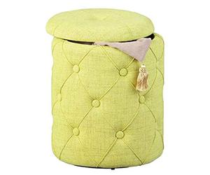 Inter Link - Taburete de Almacenamiento - Taburete de lavandería - Taburete con Espacio de Almacenamiento - Amarillo - Tela Acolchada - Yapak