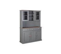 Inter Link - Vitrina - Aparador - Mueble de Comedor - Vajilla - Madera Maciza FSC - 5 Puertas - 3 cajones - Luzerna 6.1 - Gris/Sepia