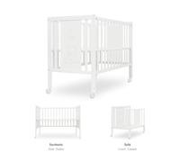 Interbaby Cuna Bebé Colecho Convertible 124x63 cm | Cuna Evolutiva de Madera con Lateral Abatible, Altura Regulable y Ruedas con Freno | Cuna Convertible en Escritorio y Sofá | Blanca Bear Basic
