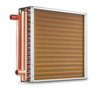 Intercambiador de calor agua-aire VEVOR, de 40,64 x 40,64 cm, con conexiones de cobre de 9,53 mm y 3 filas, y 193 aletas de aluminio. Intercambiador de calor para estufas de leña, calefacción y refrig
