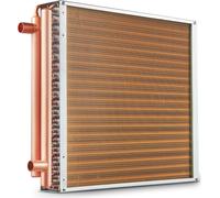 Intercambiador de calor agua-aire VEVOR, de 50,8 x 50,8 cm, con conexiones de cobre de 9,53 mm y 3 filas, y 242 aletas de aluminio. Ideal para estufas de leña, calefacción y refrigeración en entornos