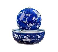 Interior Fuente de Escritorio Porcelana Azul y Blanca China con humidificador Agua, Adornos, decoración for el hogar Tiendas Decorativa(Dark Blue)
