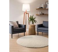 Interiyou Alfombra de pelo largo Sofia - 120x120 cm redonda crema - esponjosa y monocolor - lavable y antideslizante - pelo largo suave