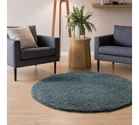 Interiyou Alfombra Pelo Largo Sofia - 200x200 cm Redondo Azul - Esponjosa y Lisa - Lavable y Antideslizante - Textura Larga Suave