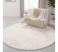 Interiyou Alfombra Salon Pelo Corto Fargo - 160x160 cm Redondo Crema - Felpa sintética esponjosa - Lavable y Antideslizante - Textura Suave Corta