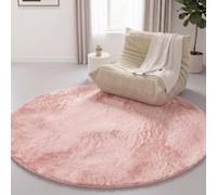 Interiyou Alfombra Salon Pelo Corto Fargo - 160x160 cm Redondo Rosa - Felpa sintética esponjosa - Lavable y Antideslizante - Textura Suave Corta