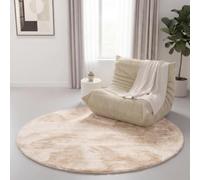 Interiyou Alfombra Salon Pelo Corto Fargo - 200x200 cm Redondo Beige - Felpa sintética esponjosa - Lavable y Antideslizante - Textura Suave Corta
