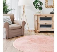 Interiyou Alfombra Salon Pelo Corto Fargo - 200x200 cm Redondo Rosa - Felpa sintética esponjosa - Lavable y Antideslizante - Textura Suave Corta
