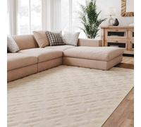 Interiyou Alfombra Salon Pelo Corto Lecce - 160x230 cm Crema - Diseño Boho escandinavo con Efecto 3D de Relieve - Plana con patrón geométrico