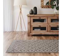 Interiyou Alfombra Salon Pelo Corto Lecce - 80x250 cm Gris Claro - Diseño Boho escandinavo con Efecto 3D de Relieve - Plana con patrón geométrico