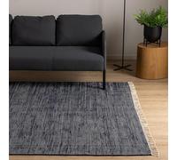 Interiyou Toledo Alfombra de algodón, 160 x 230 cm, color azul oscuro, alfombra tejida a mano con flecos para salón, dormitorio, habitación infantil, comedor, cocina o pasillo