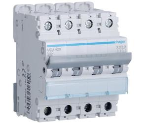 Interruptor Automático 4 Polos 20 A 6 Ka Curva C 4 M. Din Hager MCA420