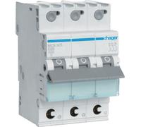Interruptor automático Hager de 3 polos, 6kA, curva C, 25A. Modelo Hager MCS325, 1 unidad.
