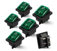 Interruptor Basculante DPST ON/OFF 4 pin, Luz Verde, 5 Unidades | Encendido/Apagado, 16A 250V AC | 20A 125V AC , Impermeable
