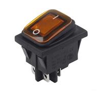 Interruptor basculante luminoso 20A 250V AC Cuerpo plástico (amarillo) | Clasificación de CA de 20 A 250 V, configuración DPST, diseño rectangular, para una construcción de plástico duradero