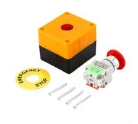 Interruptor de botón de 22 mm en forma de hongo rojo, apto para CA 220 V, 10 A con caja de estación para un fácil control (etiqueta)