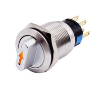 Interruptor de botón giratorio con LED 19 mm momentáneo 3 posiciones 2NO2NC Voltaje nominal 12 24V IP66 IK09 impermeable para equipos y uso en barcos (rojo)