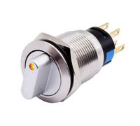 Interruptor de botón giratorio de 19 mm momentáneo tipo 3 posiciones 2NO 2NC nominal 36V con IP66 impermeable y protección IK09 para paneles de control industriales (amarillo)