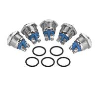 Interruptor de Botón Impermeable de Metal 250V 2A/3A 16MM Cabeza Plana y Convexa 5 Piezas/Set