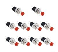 Interruptor de botón momentáneo, normalmente cerrado, apagado, botón de metal para modelo DIYControl de luz, reinicio automático, rojo compacto, negro, 10 unidades (rojo 10 piezas)