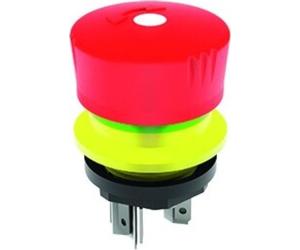 Interruptor de emergencia/botón de parada de emergencia, 2 contactos normalmente abiertos, con posibilidad de iluminación, redondo, con conector plano mYnitron de 2,8 mm x 0,5 mm - 1 unidad