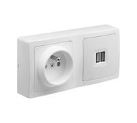 Interruptor de encendido y apagado | Toma eléctrica estándar | Toma extra plana | Toma de pared | Interruptor inalámbrico y va y viene | Toma de pared | Gama Blok | Combinado Pc 2P+T 16A + USB Double