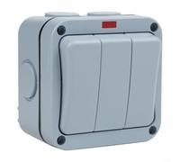 Interruptor de luz para exteriores, 3 bandas, 20 A, interruptor de control impermeable con indicador LED, carcasa ABS IP66 para iluminación de jardín, terraza, garaje (control único)