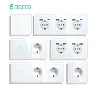 Interruptor de luz táctil BSEED, toma de pared estándar de la UE con Panel de cristal USB tipo C, enchufes de alimentación de Color blanco, interruptor de 1/2/3 entradas