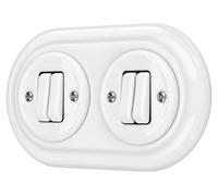 Interruptor de porcelana retro empotrado, doble, todo en uno, serie PR1, color blanco