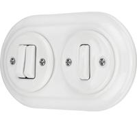 Interruptor de porcelana retro para empotrar, doble, de 2 vías, todo en uno, serie PR1, color blanco