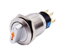 Interruptor de presión giratorio de 19 mm, acero inoxidable 304, 3 posiciones 2NO2NC, 12-24 V pulsador con LED, IP66 IK09, resistente al agua, autoajustable para máquinas CNC industriales y barcos
