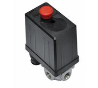 Interruptor de presión monofásico 12 bar 4 vías - Stanley, conexiones 1x3/8" F y 3x1/4" F, ideal para compresores de aire, diseño compacto, fácil instalación, color negro