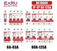 Interruptor de Protección Contra Sobrecarga para Mini Interruptor de Circuito Solar EARU DC 1000V 1/2/3/4P 6A~63A/80A/100A/125A MCB para Sistema Fotovoltaico PV