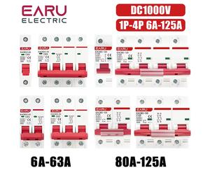 Interruptor de Protección Contra Sobrecarga para Mini Interruptor de Circuito Solar EARU DC 1000V 1/2/3/4P 6A~63A/80A/100A/125A MCB para Sistema Fotovoltaico PV