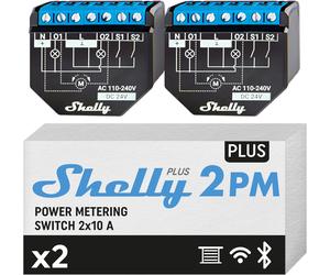 Interruptor de relé inteligente de 2 canales con WiFi, paquete de 2 unidades Shelly Plus 2 PM
